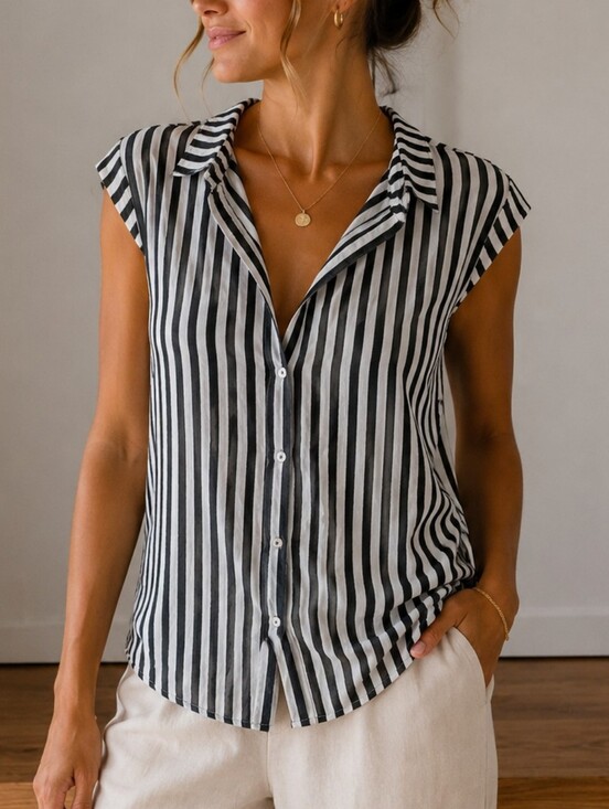 H&M Tops - 💥💙 H&M Black & White Vertical Stripe Sleeveless Button-Up Camisole